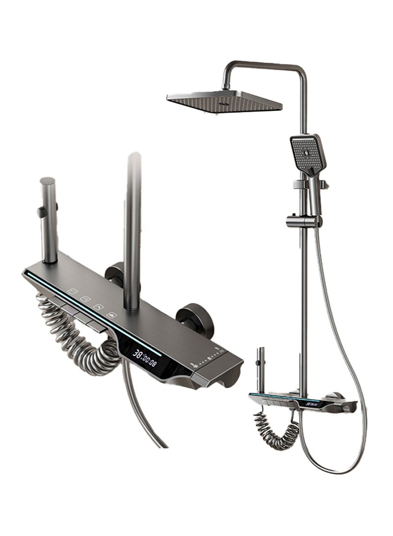 HaLunhi Shower System with Digital Temperature Display， Shower Faucet Set with 12 Inch Rain Shower Head and Handheld Shower Head Fixtures， Wall Mounted Rainfall Shower Fixtures with Piano Keys (12 Inch Gray) - Image 1