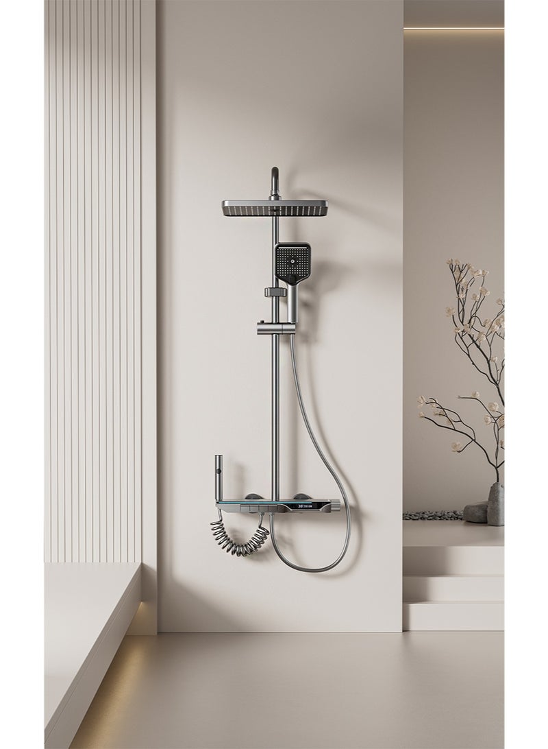 HaLunhi Shower System with Digital Temperature Display， Shower Faucet Set with 12 Inch Rain Shower Head and Handheld Shower Head Fixtures， Wall Mounted Rainfall Shower Fixtures with Piano Keys (12 Inch Gray) - Image 2