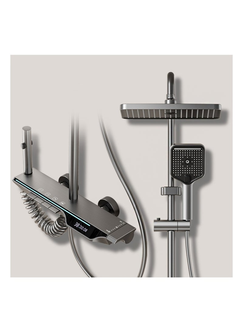HaLunhi Shower System with Digital Temperature Display， Shower Faucet Set with 12 Inch Rain Shower Head and Handheld Shower Head Fixtures， Wall Mounted Rainfall Shower Fixtures with Piano Keys (12 Inch Gray) - Image 5