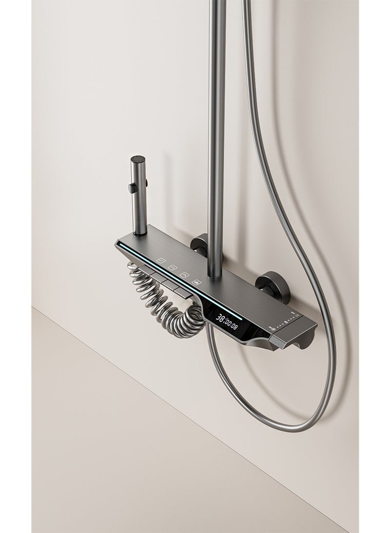 HaLunhi Shower System with Digital Temperature Display， Shower Faucet Set with 12 Inch Rain Shower Head and Handheld Shower Head Fixtures， Wall Mounted Rainfall Shower Fixtures with Piano Keys (12 Inch Gray) - Image 4