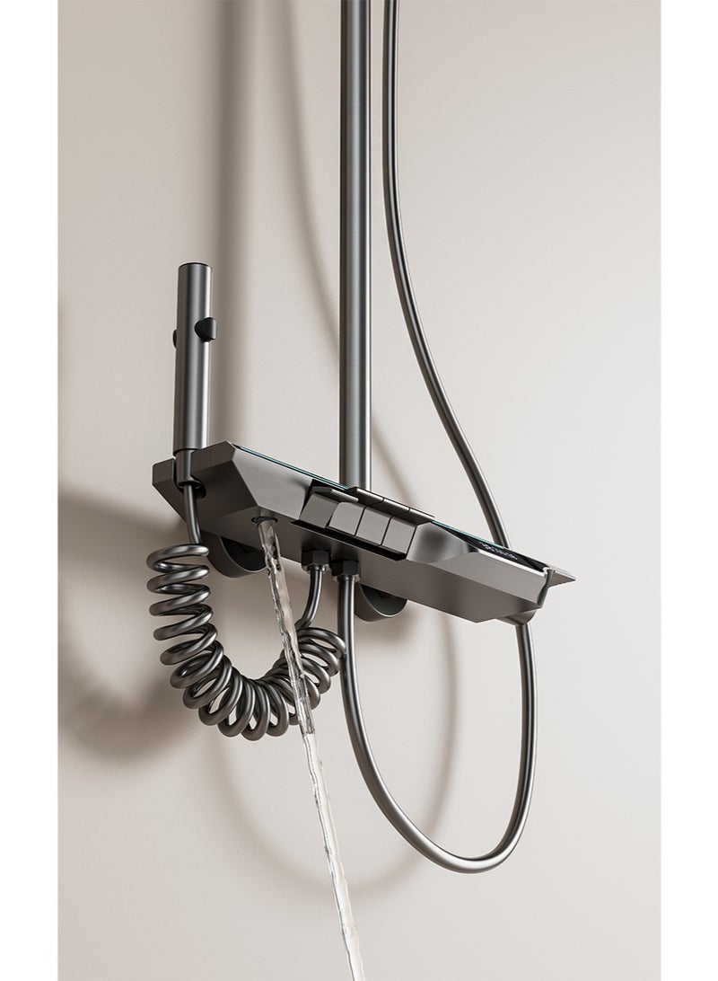 HaLunhi Shower System with Digital Temperature Display， Shower Faucet Set with 12 Inch Rain Shower Head and Handheld Shower Head Fixtures， Wall Mounted Rainfall Shower Fixtures with Piano Keys (12 Inch Gray) - Image 3