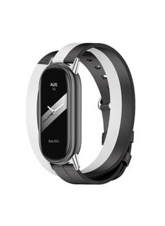 Generic Replacement Strap For Xiaomi Mi Band 8 Mijobs Double-Loop Leather Watch Band Black+White+Silver 
