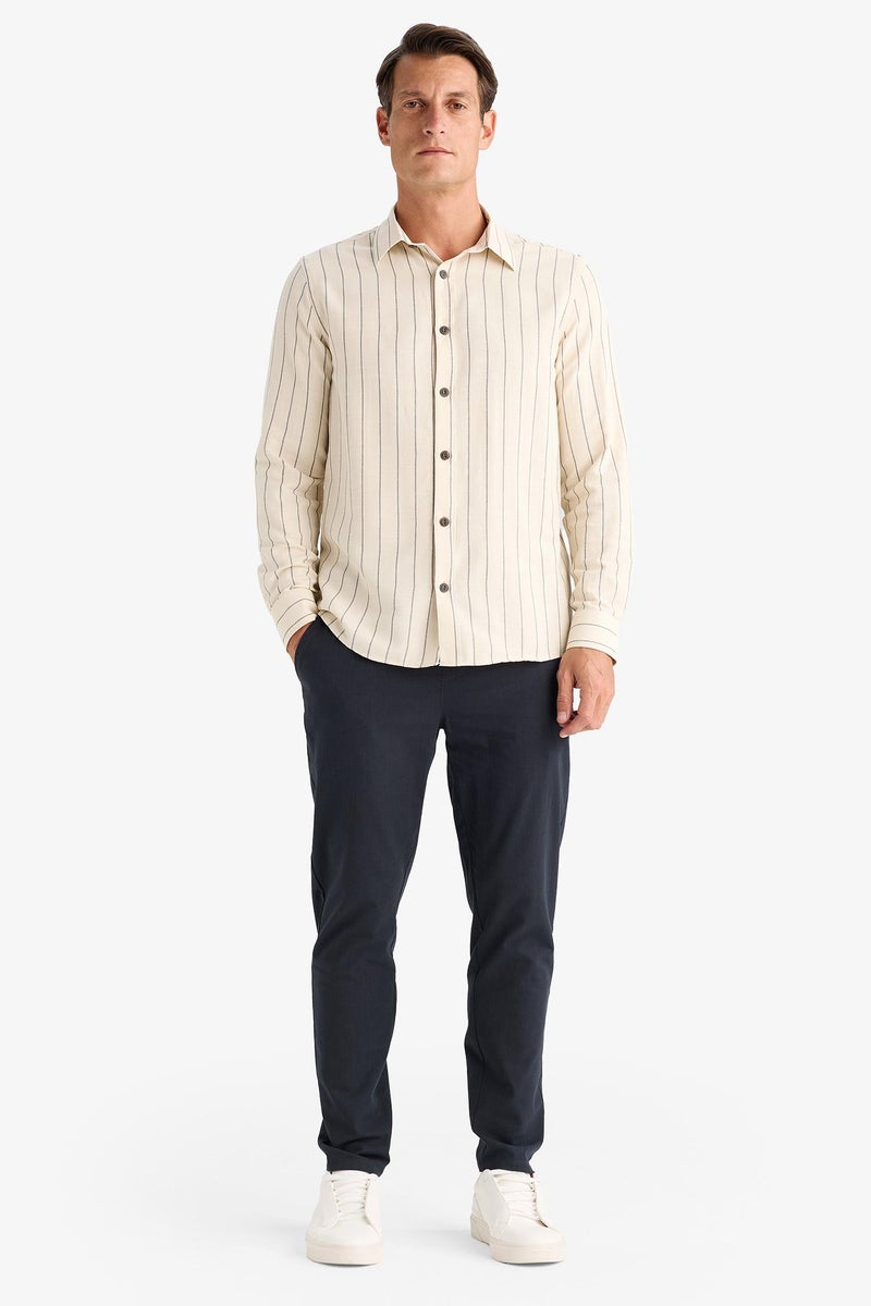 DeFacto Beige Man Regular Fit Polo Collar Cotton Long Sleeve Shirt Casual - Image 2