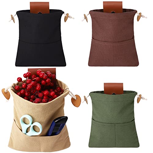 Weewooday Foraging Bag 4 Pcs Canvas Waxed Foraging Pouch Mushroom Bags Collapsible Bushcraft Leather Pu Hunting Belt Bag Hiking Pouch for Outdoor Traveling Camping Brown Green Black KhakiClassic Style - Image 1
