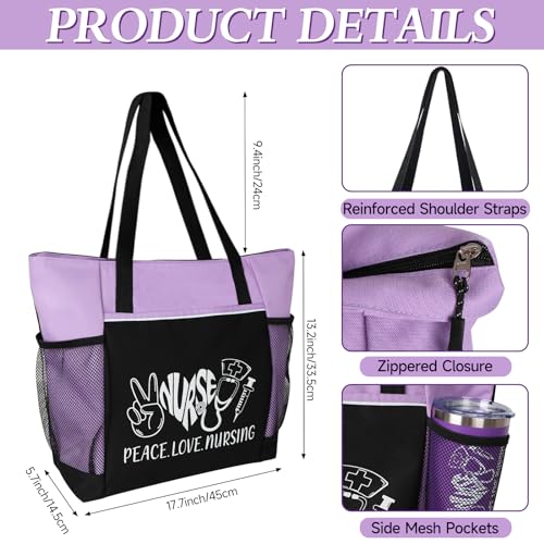 GiftPeak Peace, Love Nursing - 2 Piece Set: Zippered Tote Bag & Insulated Tumbler, Nurse Appreciation Gift, Work Accessories (Purple) - Image 2