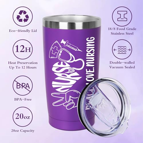 GiftPeak Peace, Love Nursing - 2 Piece Set: Zippered Tote Bag & Insulated Tumbler, Nurse Appreciation Gift, Work Accessories (Purple) - Image 3