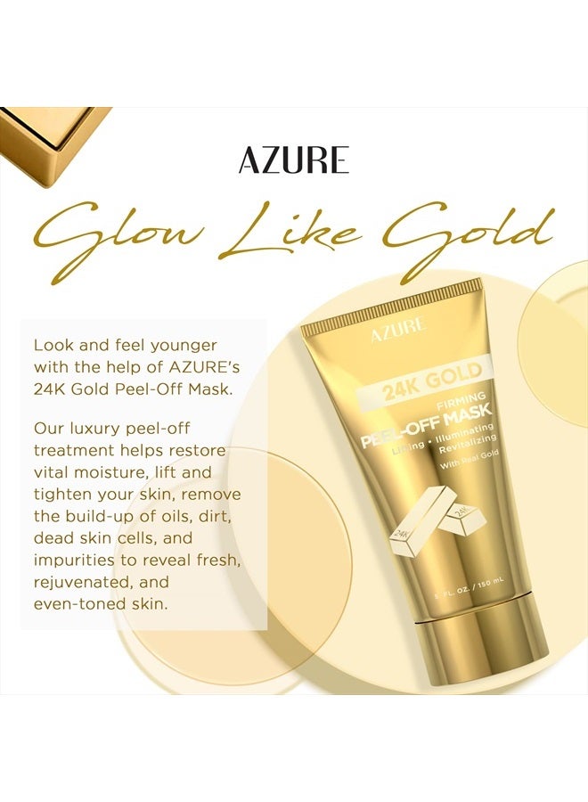 Azure Cosmetics قناع الوجه القابل للإزالة من الذهب عيار 24 قيراط – يزيل الرؤوس السوداء والأوساخ والزيوت | يشد ويرفع ويرطب | يقلل من التجاعيد والخطوط الدقيقة وآثار حب الشباب - 150 مل - Image 3