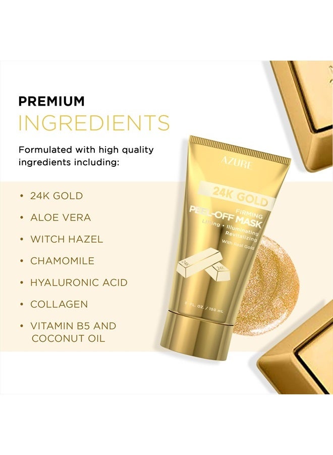 Azure Cosmetics قناع الوجه القابل للإزالة من الذهب عيار 24 قيراط – يزيل الرؤوس السوداء والأوساخ والزيوت | يشد ويرفع ويرطب | يقلل من التجاعيد والخطوط الدقيقة وآثار حب الشباب - 150 مل - Image 2