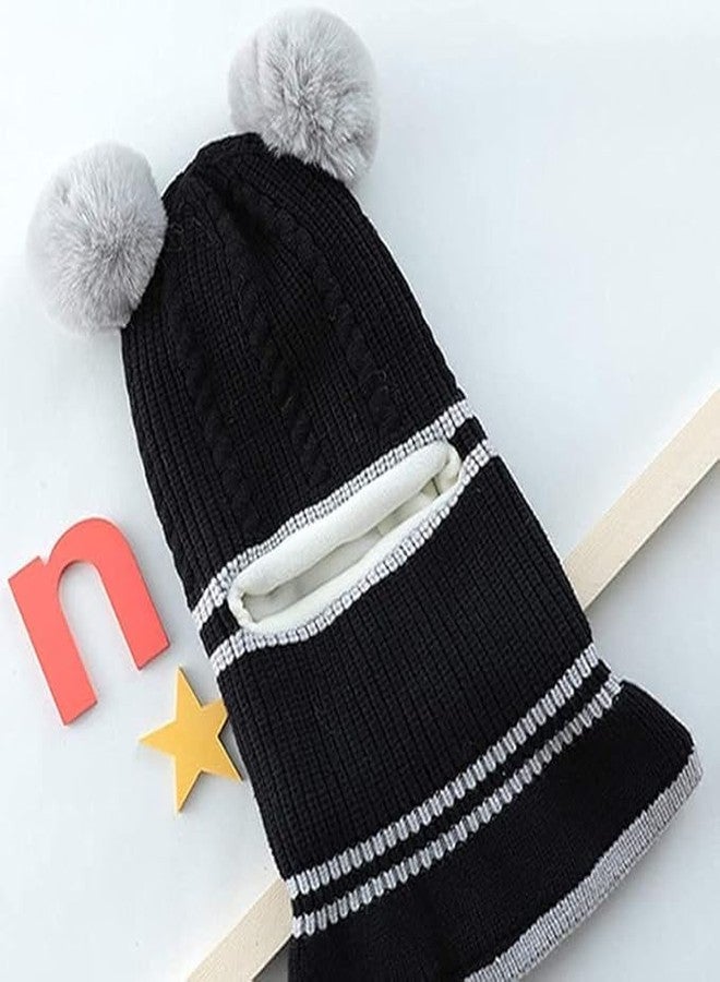 قبعة شتوية للأطفال من ريتشمن، دافئة، بتصميم كرتوني لطيف على شكل قرد، مبطنة بفرو ناعم، مصنوعة من الصوف المحبوك، لحماية الأذنين، مزودة بغطاء للأذنين، مناسبة للأطفال الرضع من الجنسين. (أسود) - Image 4