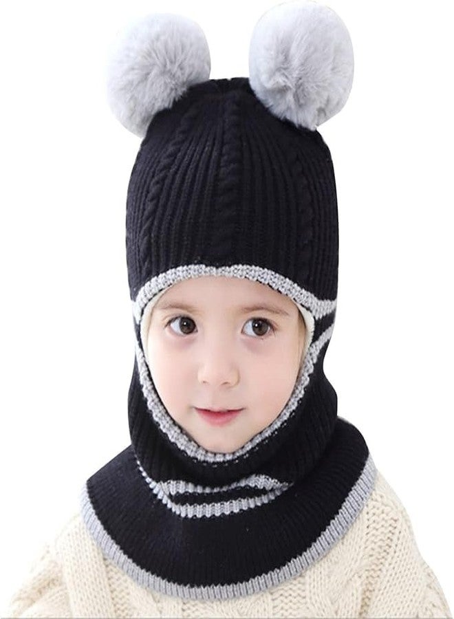 قبعة شتوية للأطفال من ريتشمن، دافئة، بتصميم كرتوني لطيف على شكل قرد، مبطنة بفرو ناعم، مصنوعة من الصوف المحبوك، لحماية الأذنين، مزودة بغطاء للأذنين، مناسبة للأطفال الرضع من الجنسين. (أسود) - Image 1