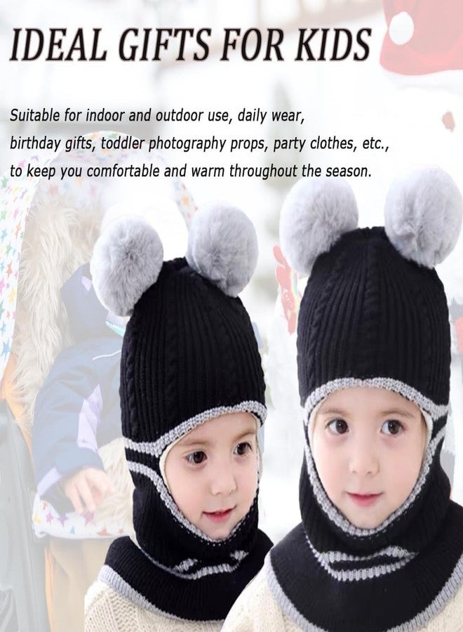 قبعة شتوية للأطفال من ريتشمن، دافئة، بتصميم كرتوني لطيف على شكل قرد، مبطنة بفرو ناعم، مصنوعة من الصوف المحبوك، لحماية الأذنين، مزودة بغطاء للأذنين، مناسبة للأطفال الرضع من الجنسين. (أسود) - Image 2