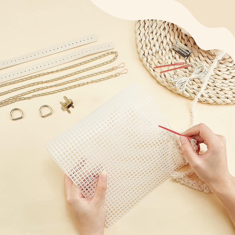 BendJoy Crochet Kit for DIY Handbag Mesh Plastic Canvas Sheet for Bag Making Shoulder Bag Making Materials for Women Without Yarn White - Image 5