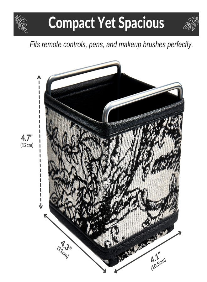 Meicloud Jungle Theme Remote Control Holder - Black and White Embroidered Fabric TV Remote Organizer for Bedside Table, PU Leather Remote Caddy for Pens, and Makeup Brushes (Random Pattern) - Image 5