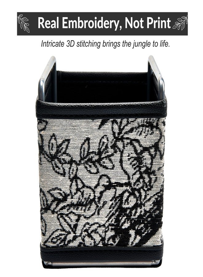 Meicloud Jungle Theme Remote Control Holder - Black and White Embroidered Fabric TV Remote Organizer for Bedside Table, PU Leather Remote Caddy for Pens, and Makeup Brushes (Random Pattern) - Image 4
