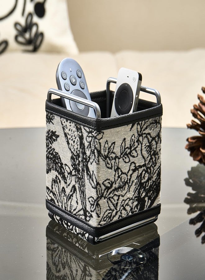 Meicloud Jungle Theme Remote Control Holder - Black and White Embroidered Fabric TV Remote Organizer for Bedside Table, PU Leather Remote Caddy for Pens, and Makeup Brushes (Random Pattern) - Image 2