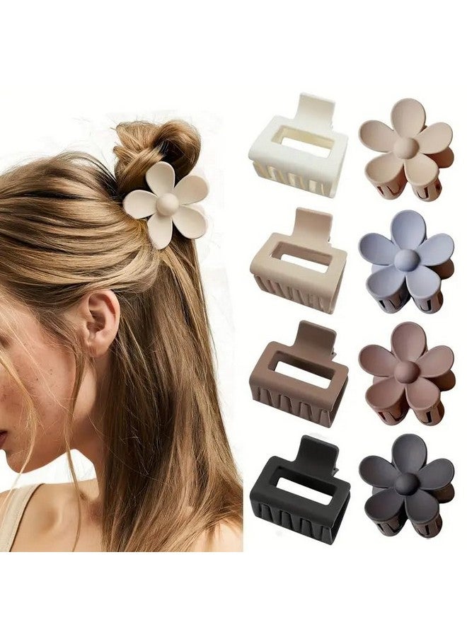 ZAVVU KRIZOUS ZAVVU & KRIZOUS Mini 1.5 Inch Matte Color Non Slip Hair Jaw Clips for Thin/Medium Thick Hair, Curl Enhancing Hair Grip Accessories for Women, 2 Pc Square + 2 pc Flower Shape Hair Claw - Multicolor. - Image 1
