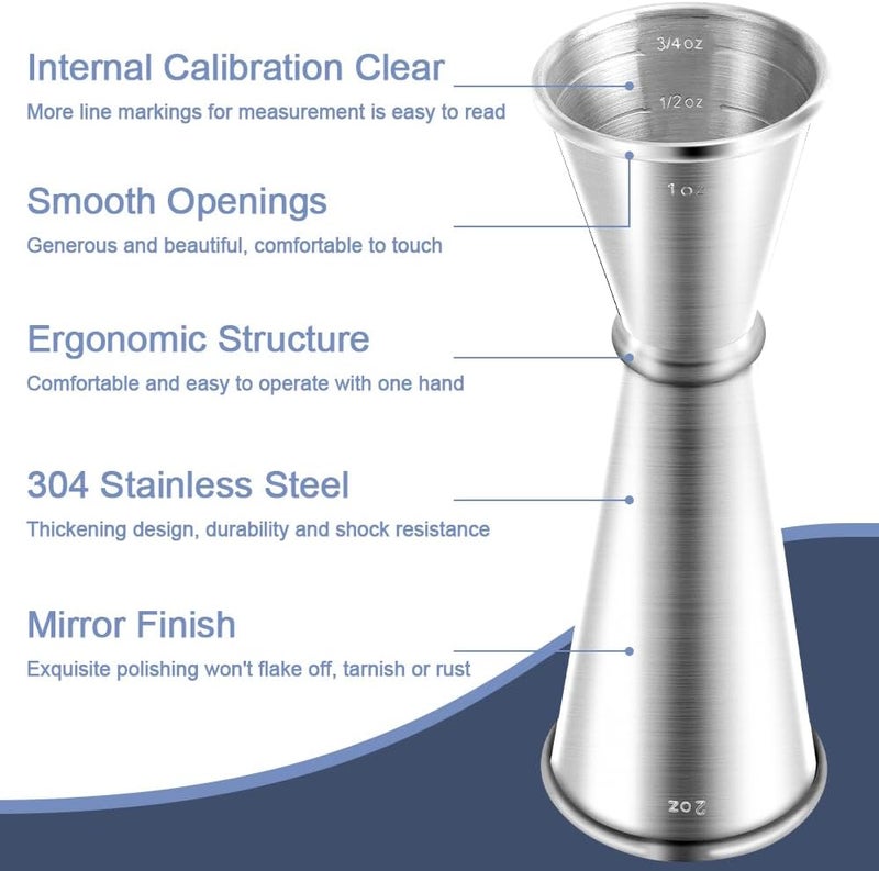 Briout Jigger for Bartending, 2Pcs Double Cocktail Jigger Japanese Premium 304 Food Grade Stainless Steel Jigger 2 OZ 1 OZ with Measurements Inside, Silver - Image 2