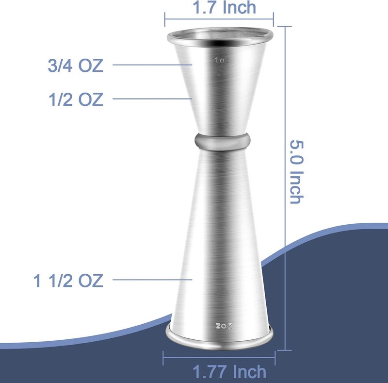Briout Jigger for Bartending, 2Pcs Double Cocktail Jigger Japanese Premium 304 Food Grade Stainless Steel Jigger 2 OZ 1 OZ with Measurements Inside, Silver - Image 3