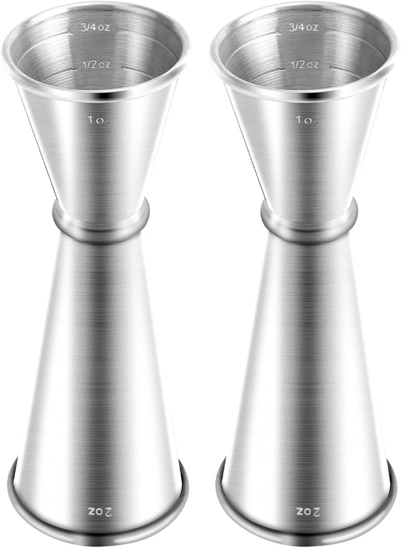 Briout Jigger for Bartending, 2Pcs Double Cocktail Jigger Japanese Premium 304 Food Grade Stainless Steel Jigger 2 OZ 1 OZ with Measurements Inside, Silver - Image 1
