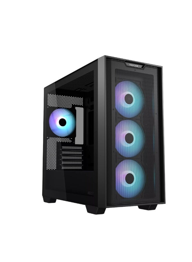 A21 PLUS mATX PC Case, Tempered Glass Panel, 380mm GPU Support, 4 x 120 mm ARGB Fans, USB 3.2 Gen 1, Ample Cable Management, Black, 1 Year Warranty | 90DC00H0-B19010