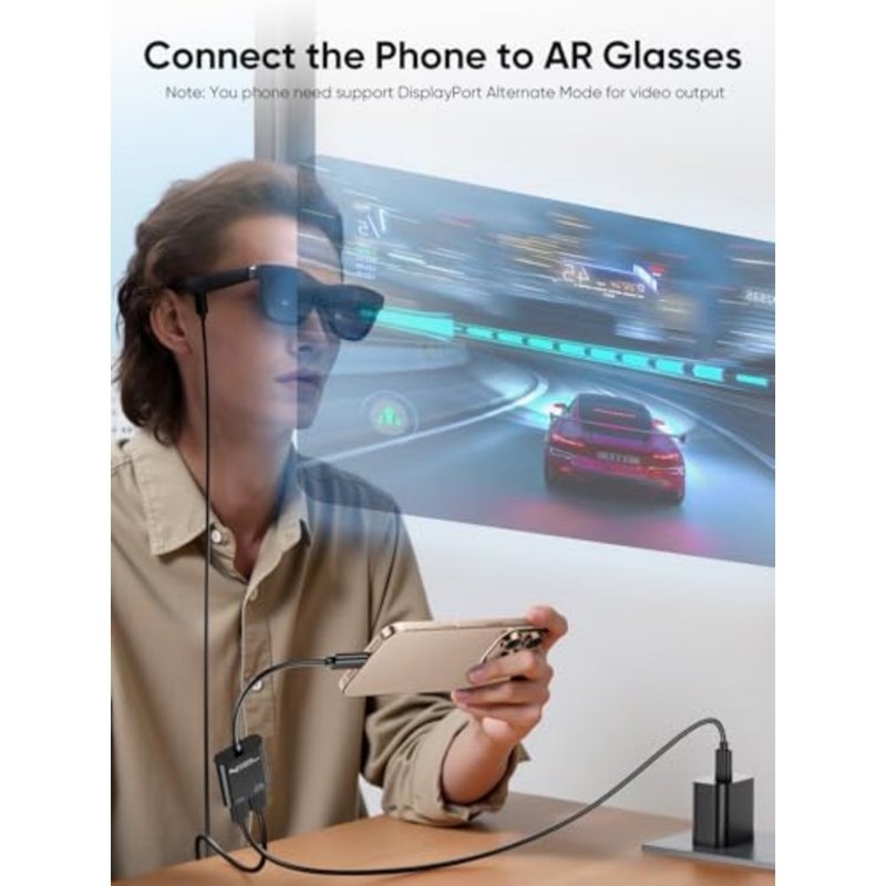 Cable Creation USB C to AR Glasses and Charging Adapter for Charge and Play, 4K@60Hz/1080P@120Hz, 100W Fast Charging Compatible with Steam Deck/Rogue I/iPhone 15/16/Feature/Rockade/X- 4K@60Hz/1080P@120Hz, 100W Fast Charging Compatible with Steam Deck/ROG Ally/Phone15/16/Viture/Rokid/Xreal AR Glasses - Image 5