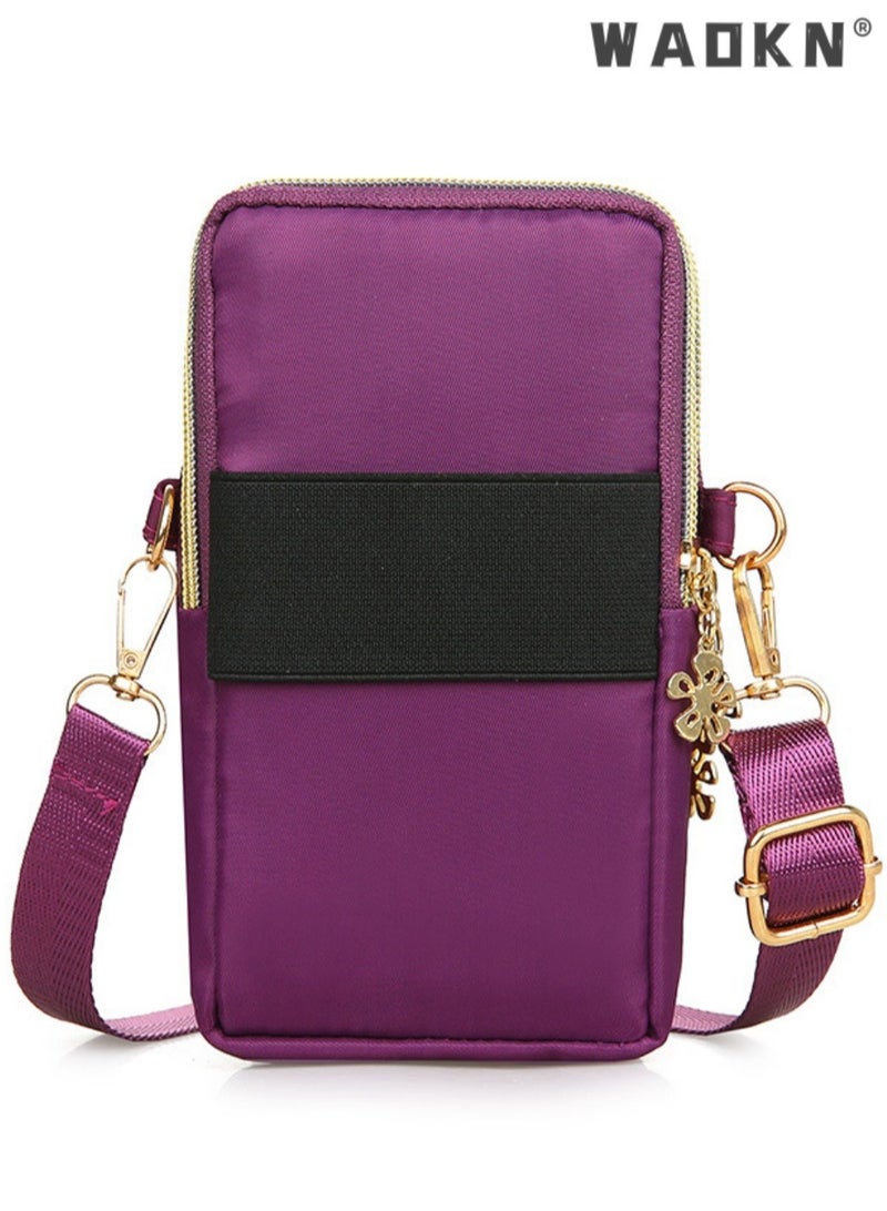 WAOKN Women's Multi-layered Shoulder Bag with Earphone Hole, Fashionable Mobile Phone Bag Crossbody Bag Small Bag for Ladies, Mini Coin Purse Arm Bag Sling Bag(Purple)  - Image 4