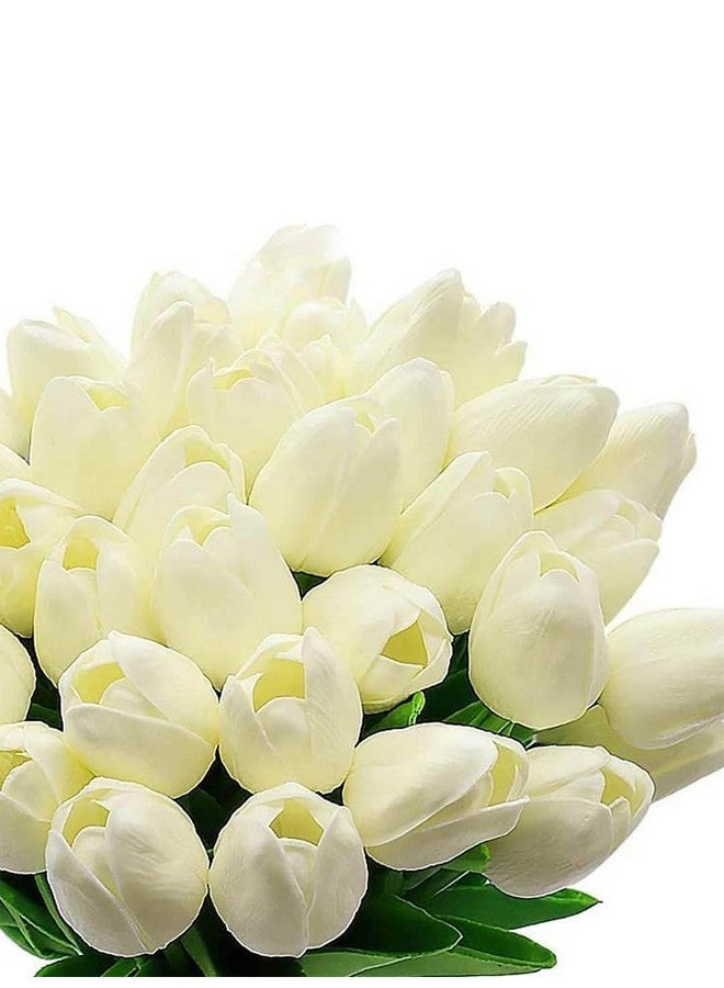 TIED RIBBONS TIED RIBBONS Set of 5 Artificial Tulip Flowers Bunches for Vase (Cream, 34 cm) Home Decoration Items for Living Room Corner Table Top Bedroom Wedding Party (Vase not Included)  - Image 2