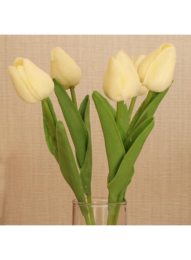 TIED RIBBONS TIED RIBBONS Set of 5 Artificial Tulip Flowers Bunches for Vase (Cream, 34 cm) Home Decoration Items for Living Room Corner Table Top Bedroom Wedding Party (Vase not Included)  - Image 1