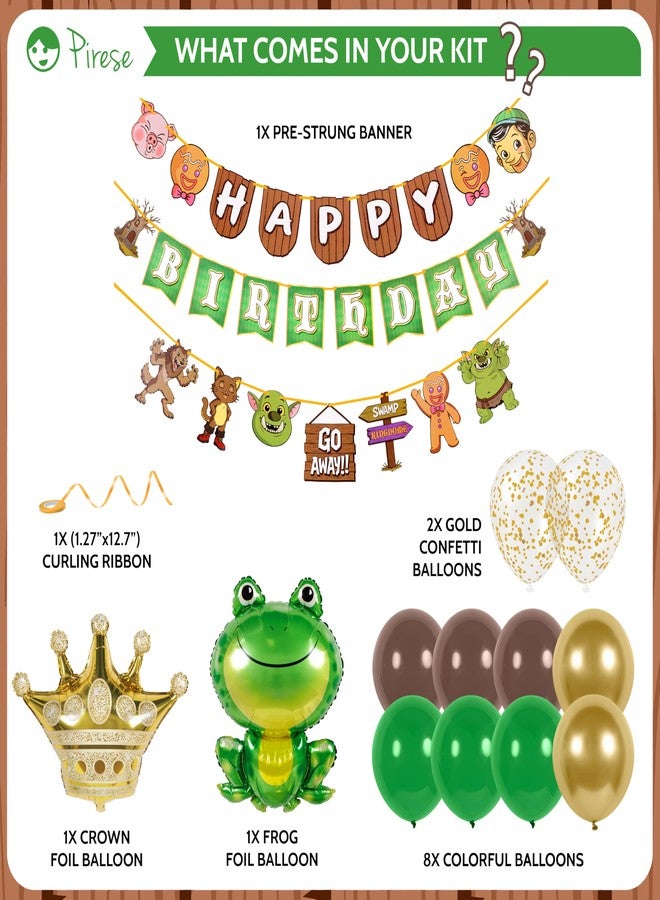 Pirese Ogre Birthday Decorations, Swamp Birthday Party Decorations Kit with Pre-Strung Happy Birthday Banner, Frog & Crown Foil Balloons, Latex and Confetti Balloons, Ogre Party Supplies - Image 2