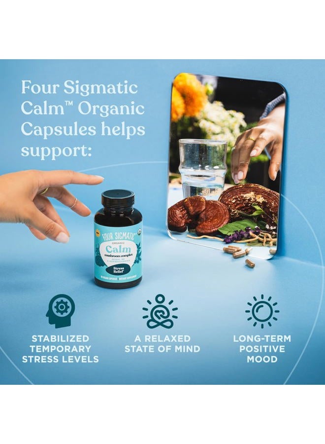 Four Sigmatic Calm Capsules | Vegan Stress Relief Supplement to Promote Positive Mood with Organic Ashwagandha Powder, Organic Reishi Mushroom, Tulsi (Holy Basil Extract), Vitamin B6 | 30 Servings - Image 3