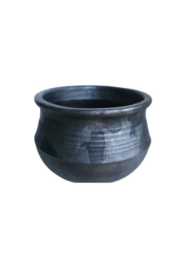 Handmade Terracotta Clay Kadai for Cooking & Serving Gravy – 100% Natural Mitti Pot, Pre-Seasoned, Best for summer season | Eco-Friendly, Earthen Cookware with Lid | Black (2.5 LITRE)