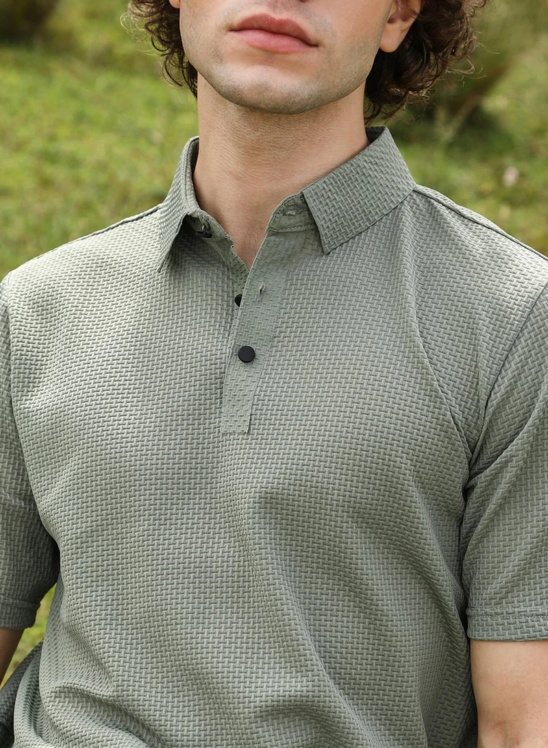 كامبوس سوترا Men's Olive Green Warp-Tactile Polo T-Shirt