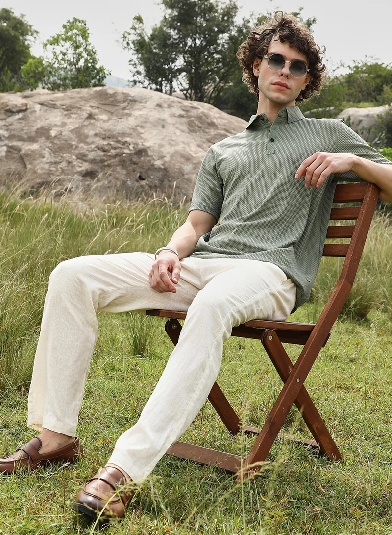 كامبوس سوترا Men's Olive Green Warp-Tactile Polo T-Shirt