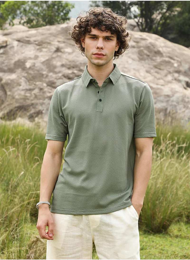 كامبوس سوترا Men's Olive Green Warp-Tactile Polo T-Shirt