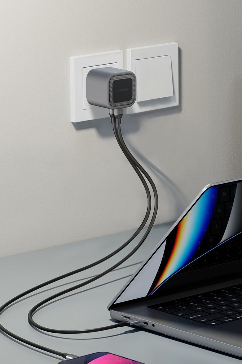 جرين ليون شاحن GaN بمقبس المملكة المتحدة مع منفذي شحن USB-C وUSB-A مزدوجين بتقنية PD بقوة 45 وات / مقاوم للحريق لأجهزة الكمبيوتر / مناسب لشحن الكمبيوتر المحمول / متوافق عالميًا / شحن سريع - رمادي - Image 2