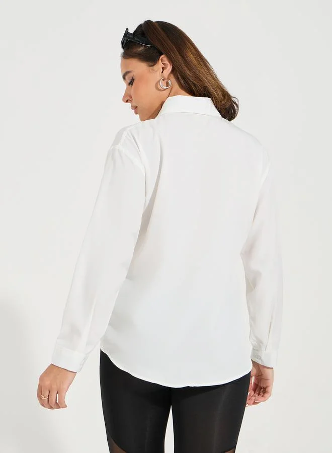 Take Two Oversized Solid Button Down Shirt with Dropped Shoulder