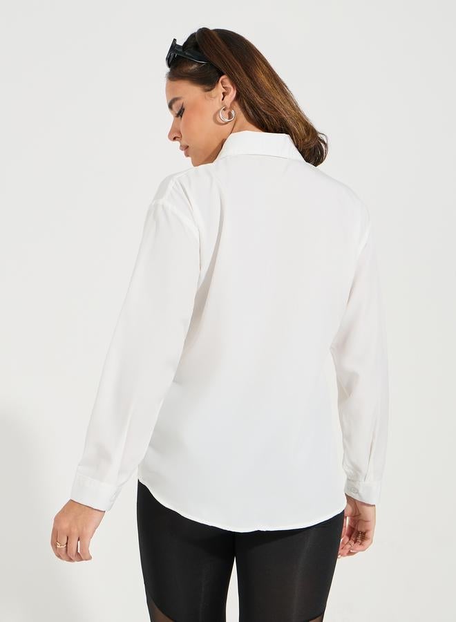 تايك تو بلوزة سادة فضفاضة باكتاف منخفضة - Image 4