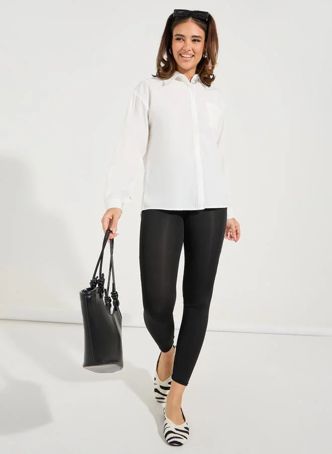 Take Two Oversized Solid Button Down Shirt with Dropped Shoulder