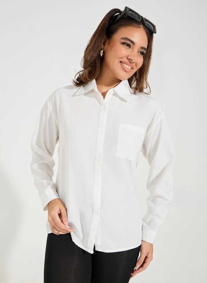 Take Two Oversized Solid Button Down Shirt with Dropped Shoulder