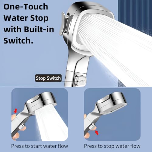 YACVRLT Filtered Shower Head with Handheld High Pressure Shower Head for Hard Water 4 Mode Shower with ONOFF Pause Switch HolderHose2 Filter Replacement Silver - Image 3