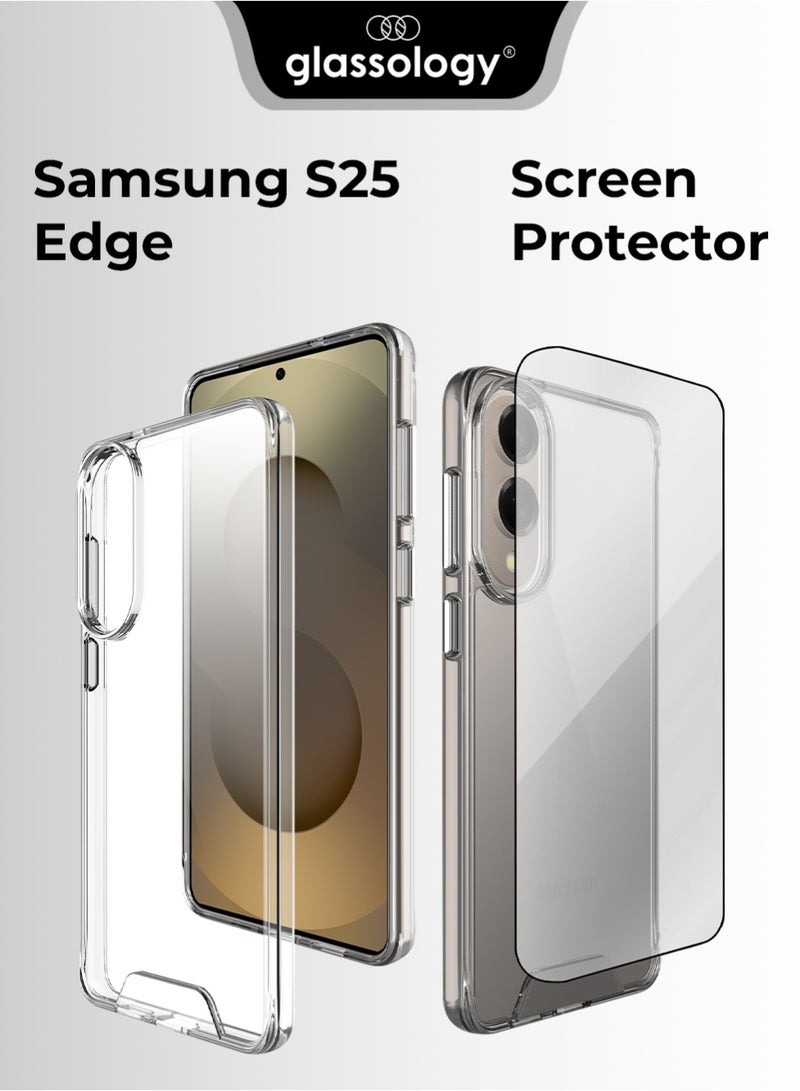 glassology حزمة لجهاز سامسونج جالاكسي S25 إيدج غلاف شفاف مغناطيسي + واقي شاشة حماية 360°، مقاوم للكسر، مضاد للاصفرار، زجاج مقسى فاخر، وضوح عالي - Image 1