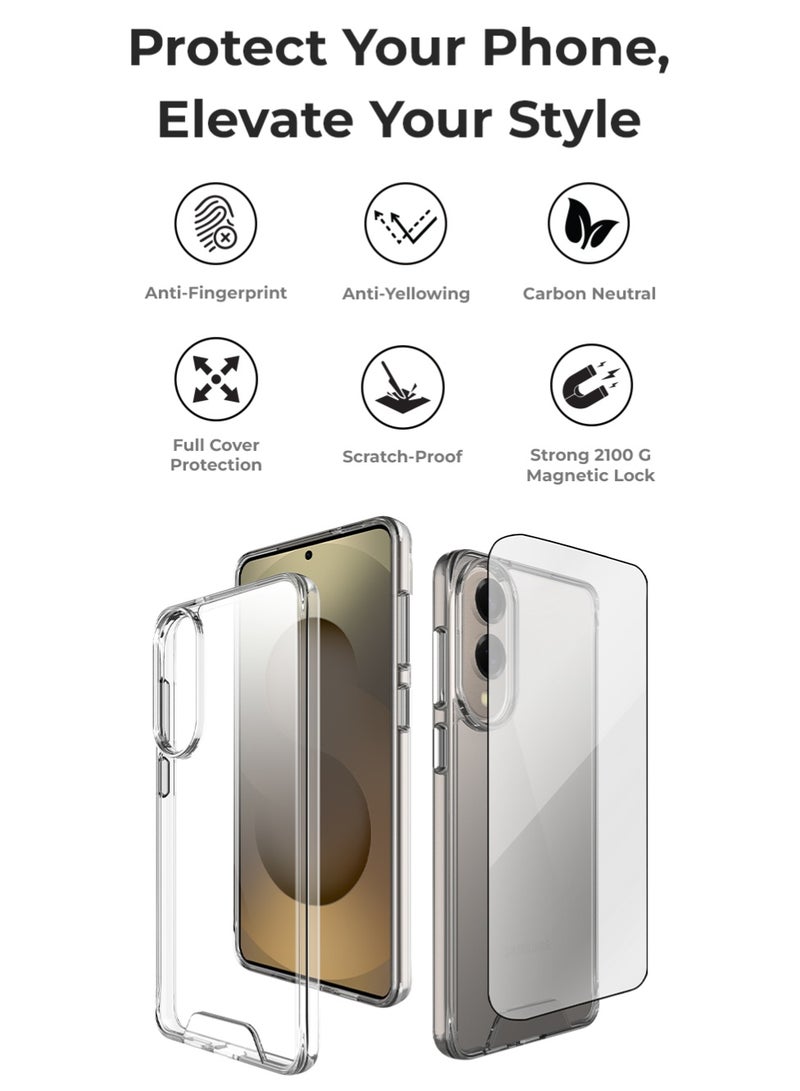 glassology حزمة لجهاز سامسونج جالاكسي S25 إيدج غلاف شفاف مغناطيسي + واقي شاشة حماية 360°، مقاوم للكسر، مضاد للاصفرار، زجاج مقسى فاخر، وضوح عالي - Image 4