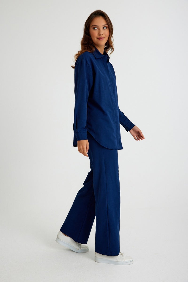 Barbora Linen Daily Double Set Bottom Top LN17LACIVERT3  - Image 3