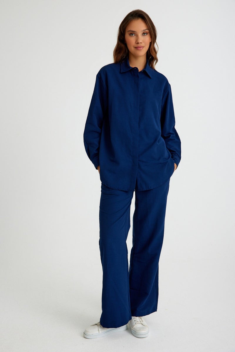 Barbora Linen Daily Double Set Bottom Top LN17LACIVERT3  - Image 1