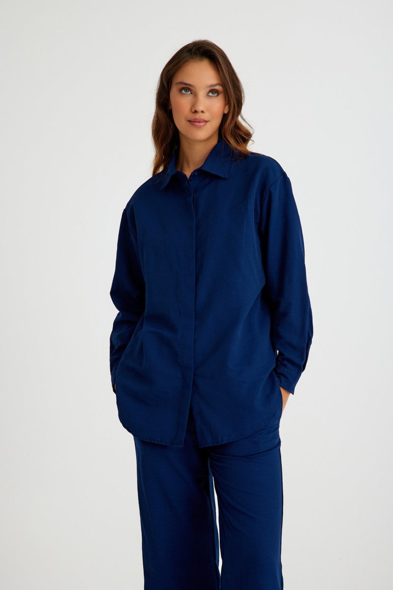 Barbora Linen Daily Double Set Bottom Top LN17LACIVERT3  - Image 2