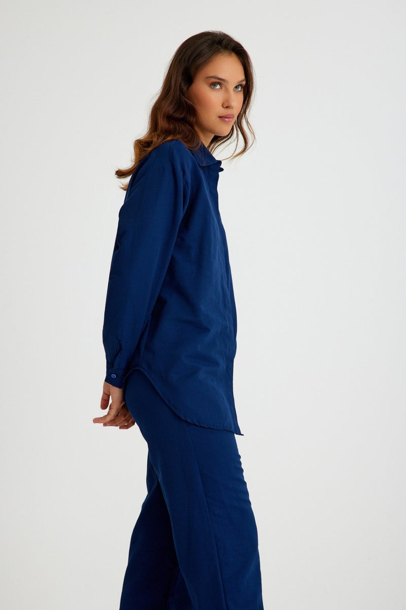 Barbora Linen Daily Double Set Bottom Top LN17LACIVERT3  - Image 4