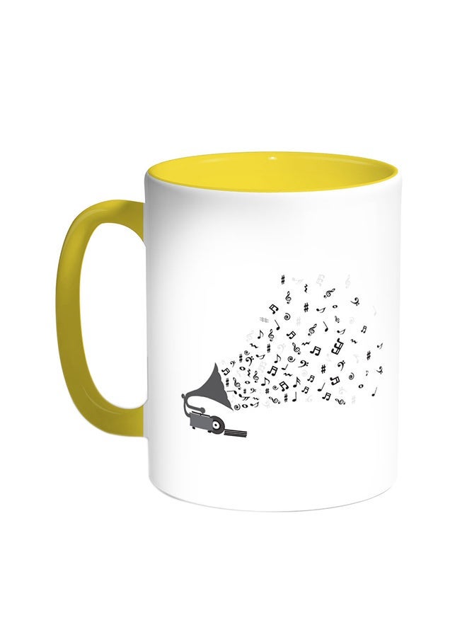 RYN Musical Instrument Printed Coffee Mug Yellow/White 11ounce