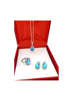 925 Sterling Silver Blue Zircon Jewelry Set