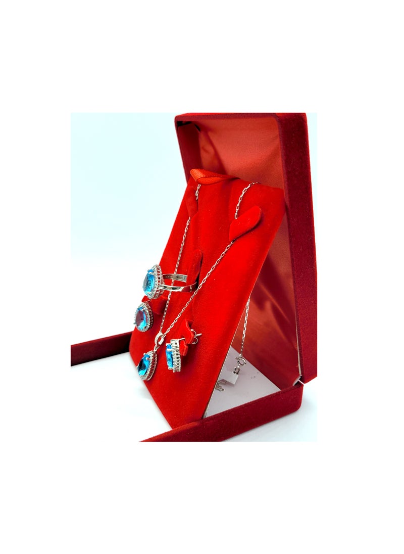 KAYALI - 925 Sterling Silver Blue Zircon Jewelry Set - Image 1