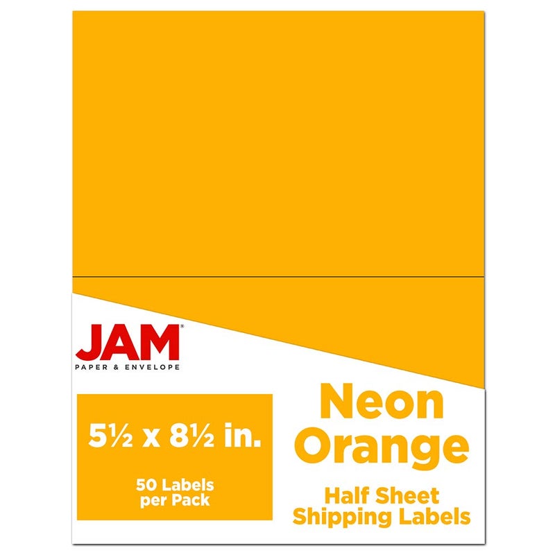 JAM PAPER Shipping Labels - Half Page - 5 1/2 x 8 1/2 - Neon Orange - 50/Pack - Image 1